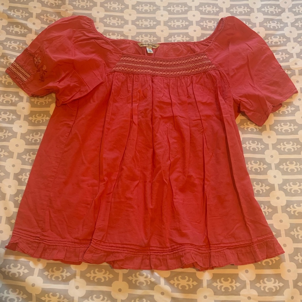 American Eagle Outfitters Pink Embroidered Top